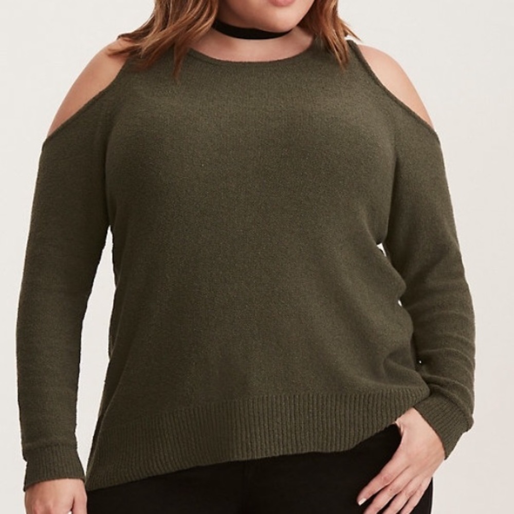 Torrid cold shoulder lace up back sweater